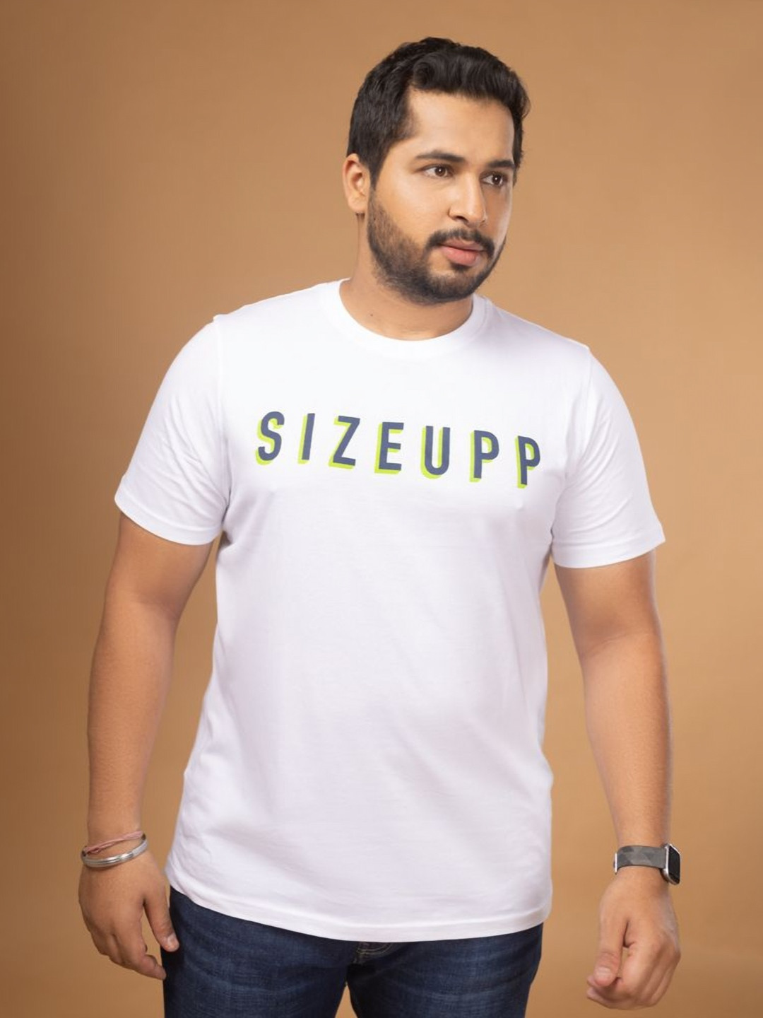 Sizeupp Men Plus Size Crew Neck Regular Fit Printed Core Tee