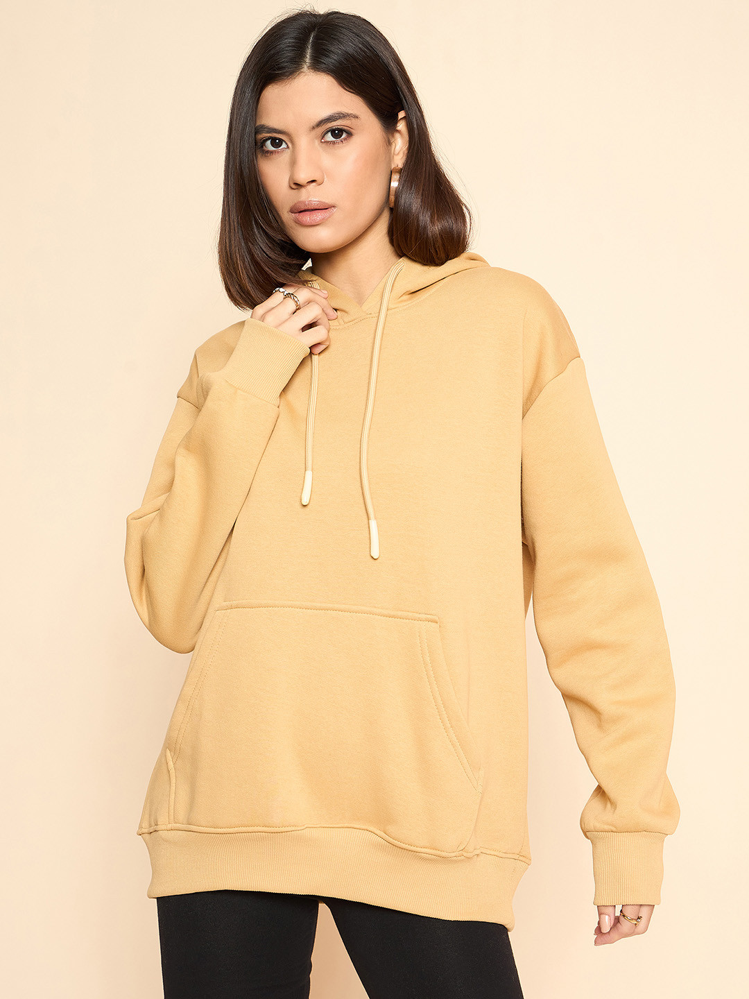 COLOR CAPITAL Women Solid Hooded Oversized Cotton Sweatshirt