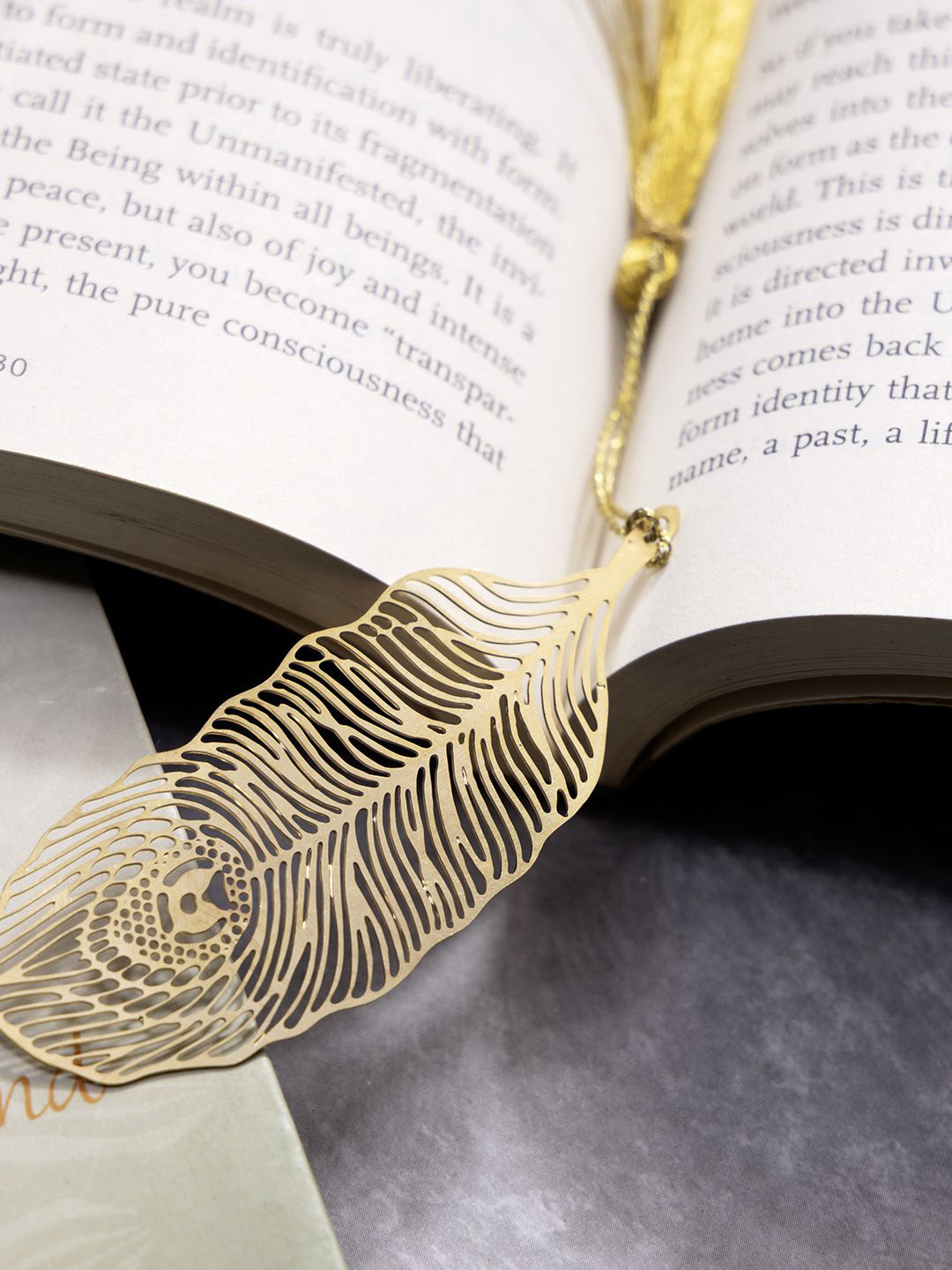DULI Gold Toned Morpankh Designed Brass Bookmark