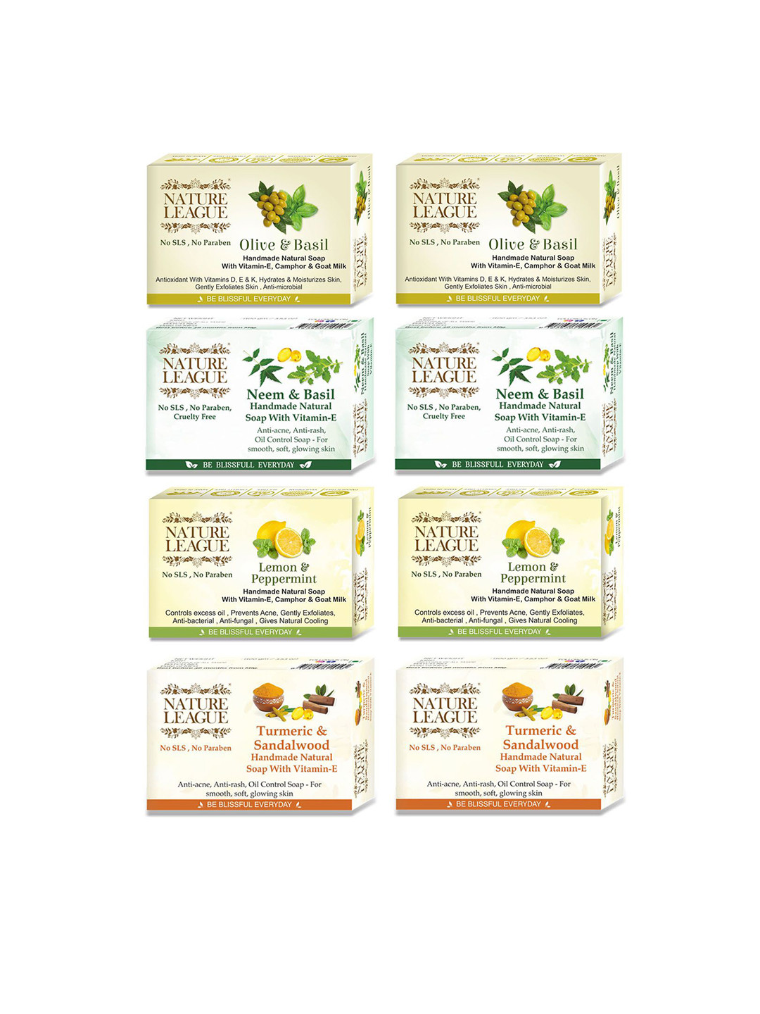 NATURE LEAGUE Set Of 8 Exotic Natural Skin Nourishing Soap - 100g Each