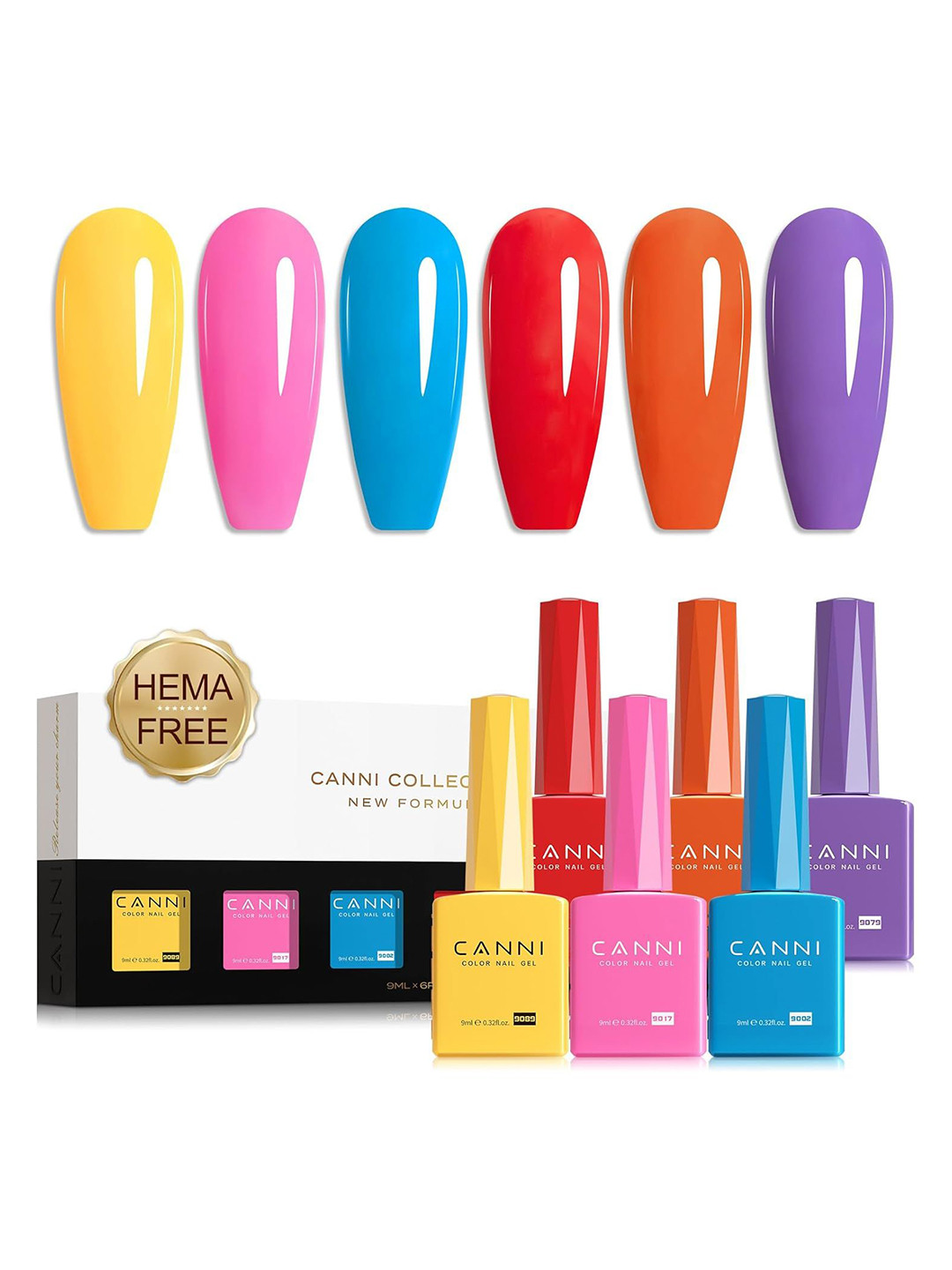 CANNI Set Of 6 Hema Free Color Nail Gel Polish- 9 ml Each- Shade - 2322