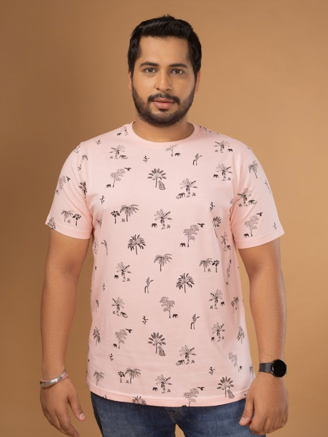 Sizeupp Men Plus Size Crew Neck Regular Fit Printed Aop Tees