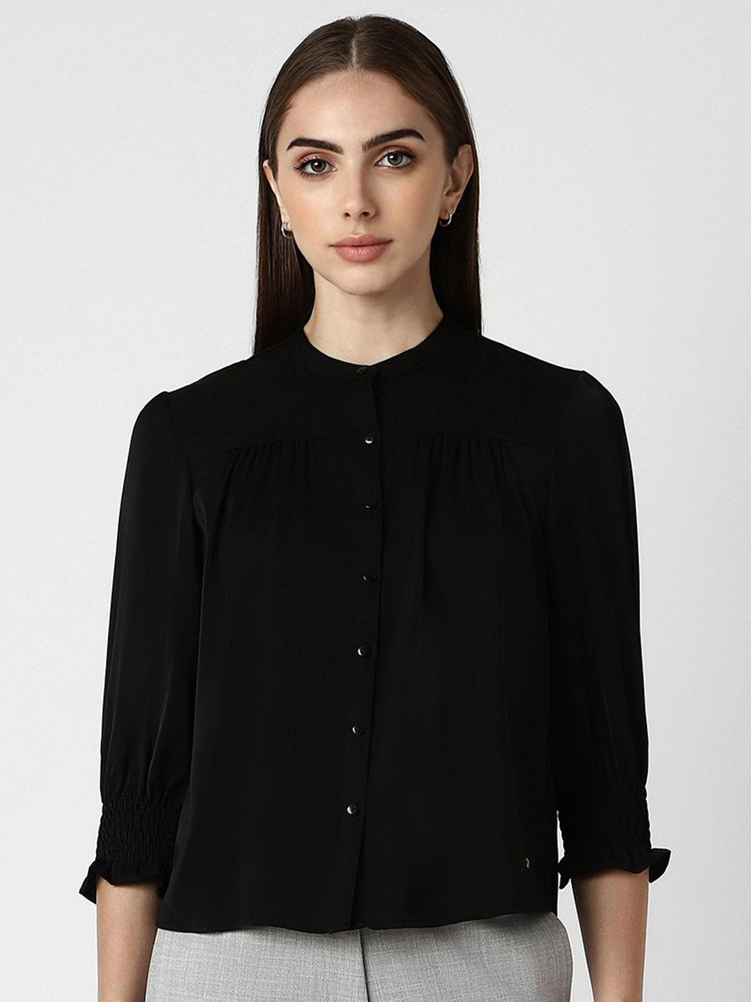 Van Heusen Woman Band Collar Solid Formal Shirt