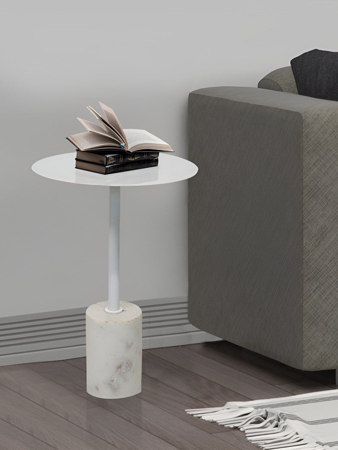 Metalsmith White Marble Round Bedside Table