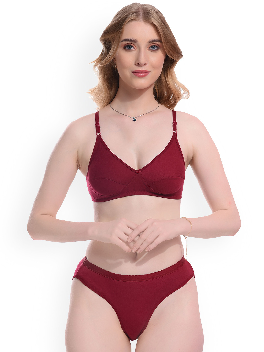 new blue eyes Non-Padded Wire Free Lingerie Set NbeRajniSetMaroon_30