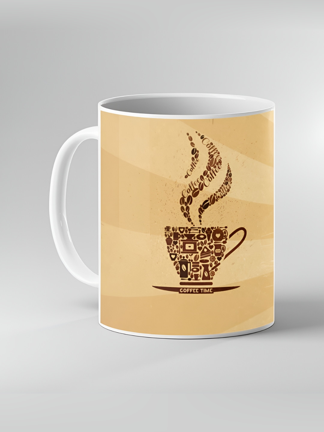 Keviv Beige & Brown Printed Ceramic Coffee Mug 325 ml