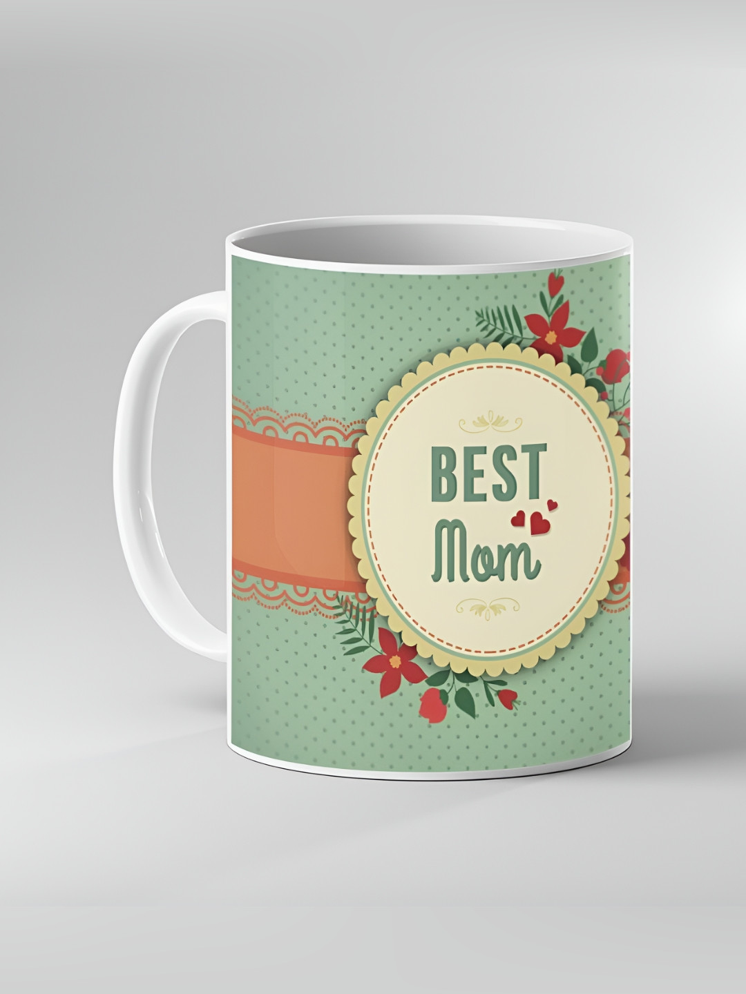 Keviv White & Green Text or Slogans Printed Ceramic Glossy Mugs 325 ml