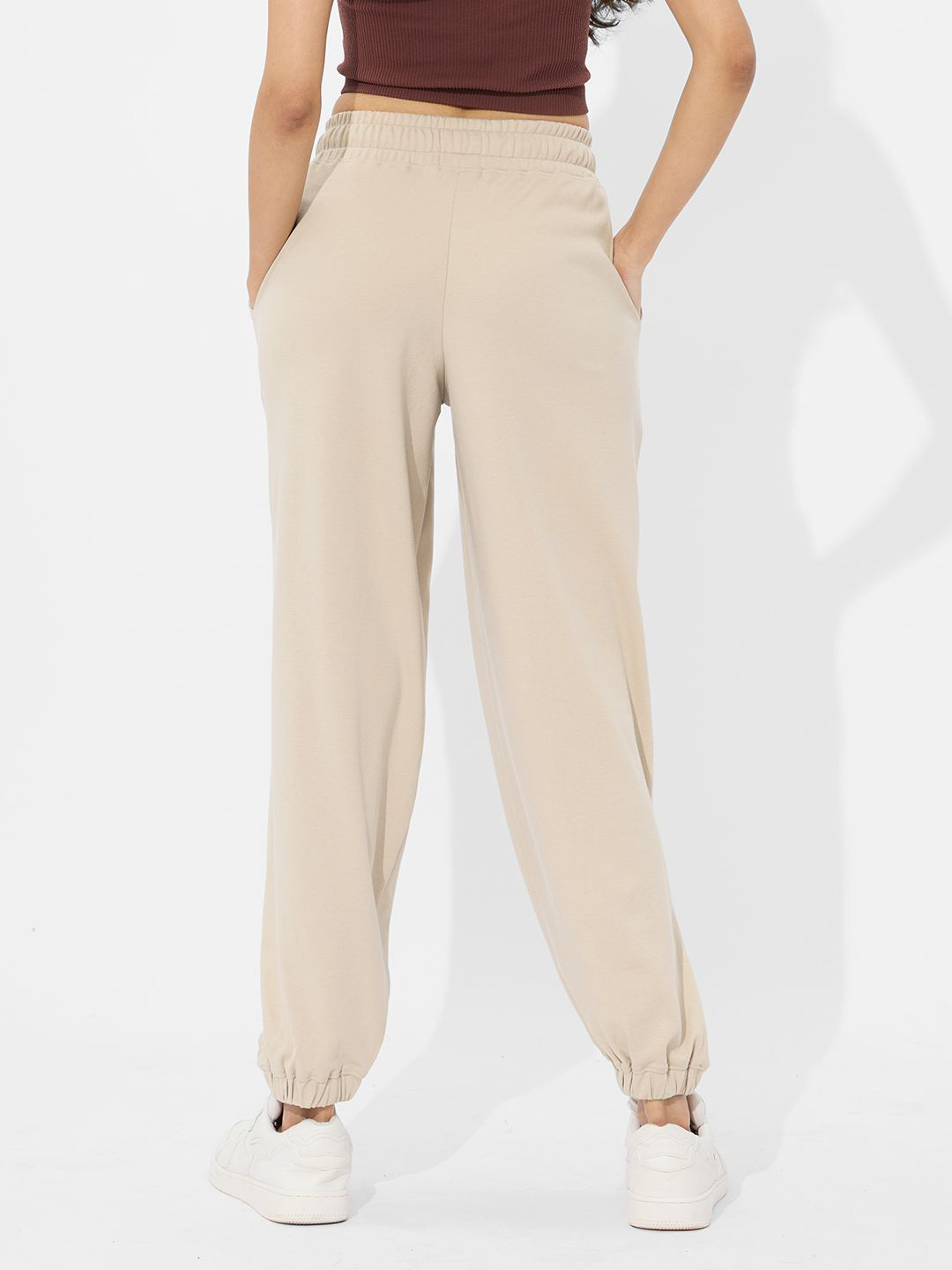 The Souled Store Women Solids Off-White Baggy Fit Joggers