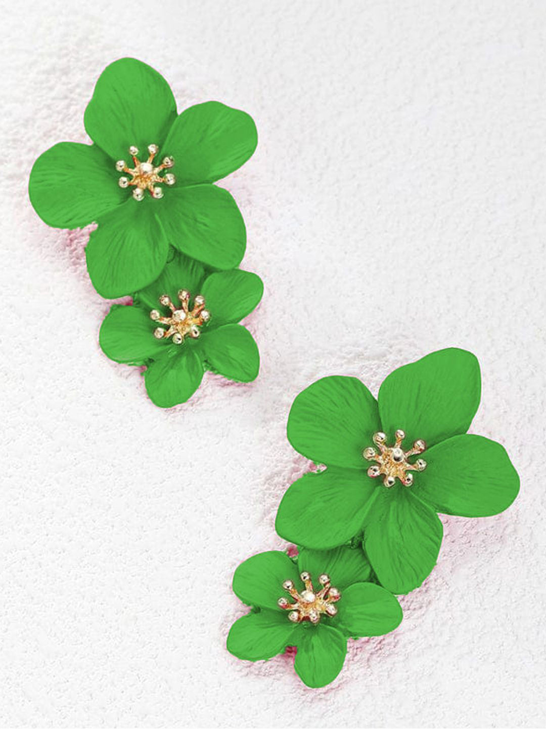 VAGHBHATT Stainless Steel Double Layer Floral Drop Earrings
