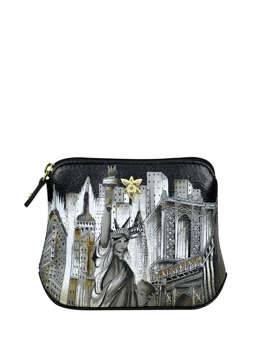 Anuschka Women City of Dreams Hand Painted Leather Multi Purpose Zip Pouch