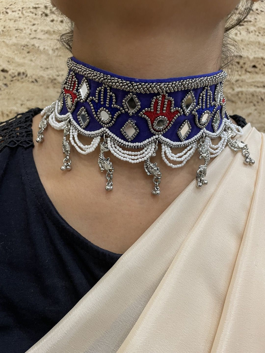 Digital Dress Room Pearl Beaded Choker Necklace