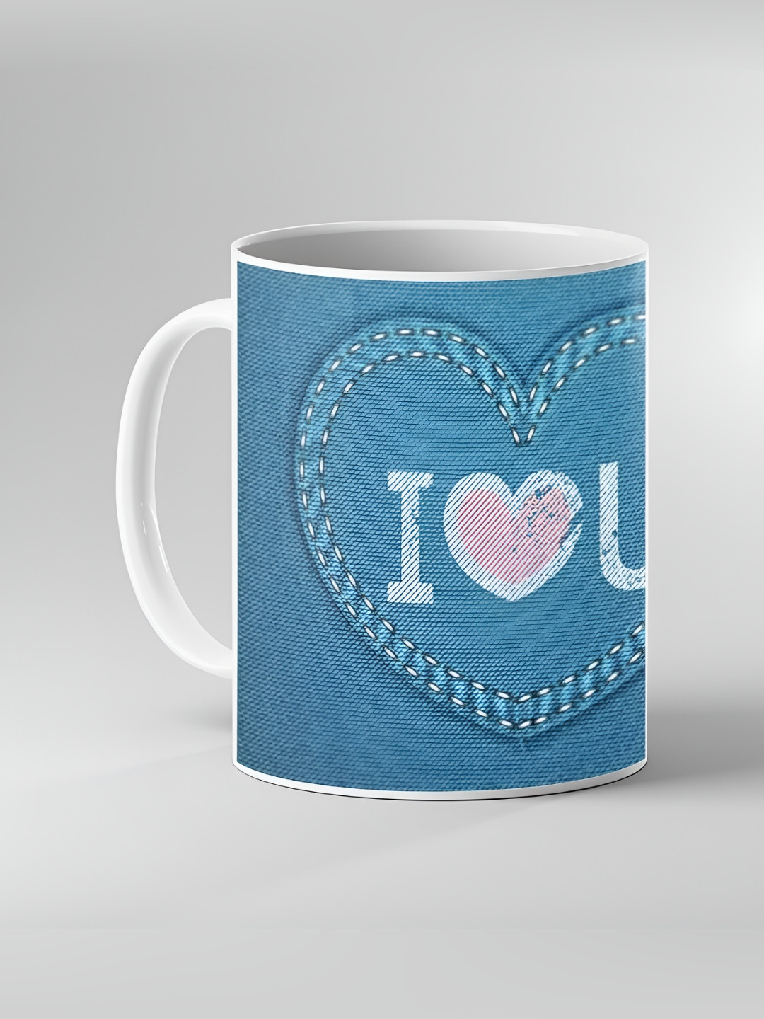 Keviv White and Blue Text or Slogans Printed Ceramic Glossy Mugs 325ml