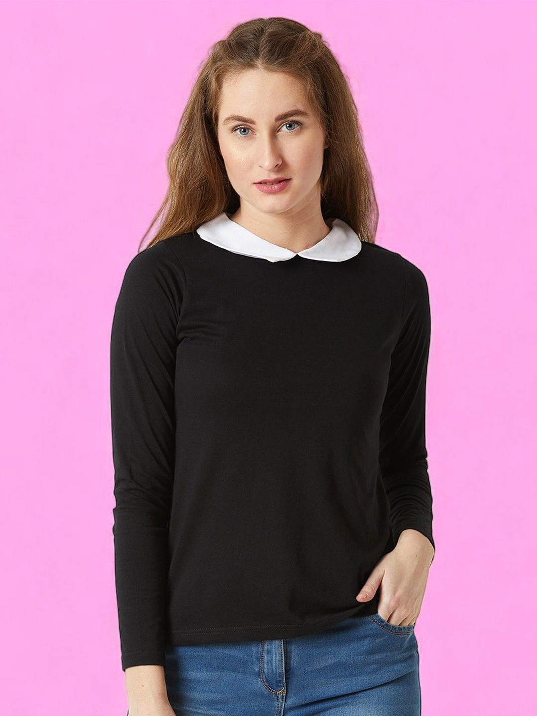 DressBerry Collared Round Neck Full Sleeve Cotton Solid Buttoned Top