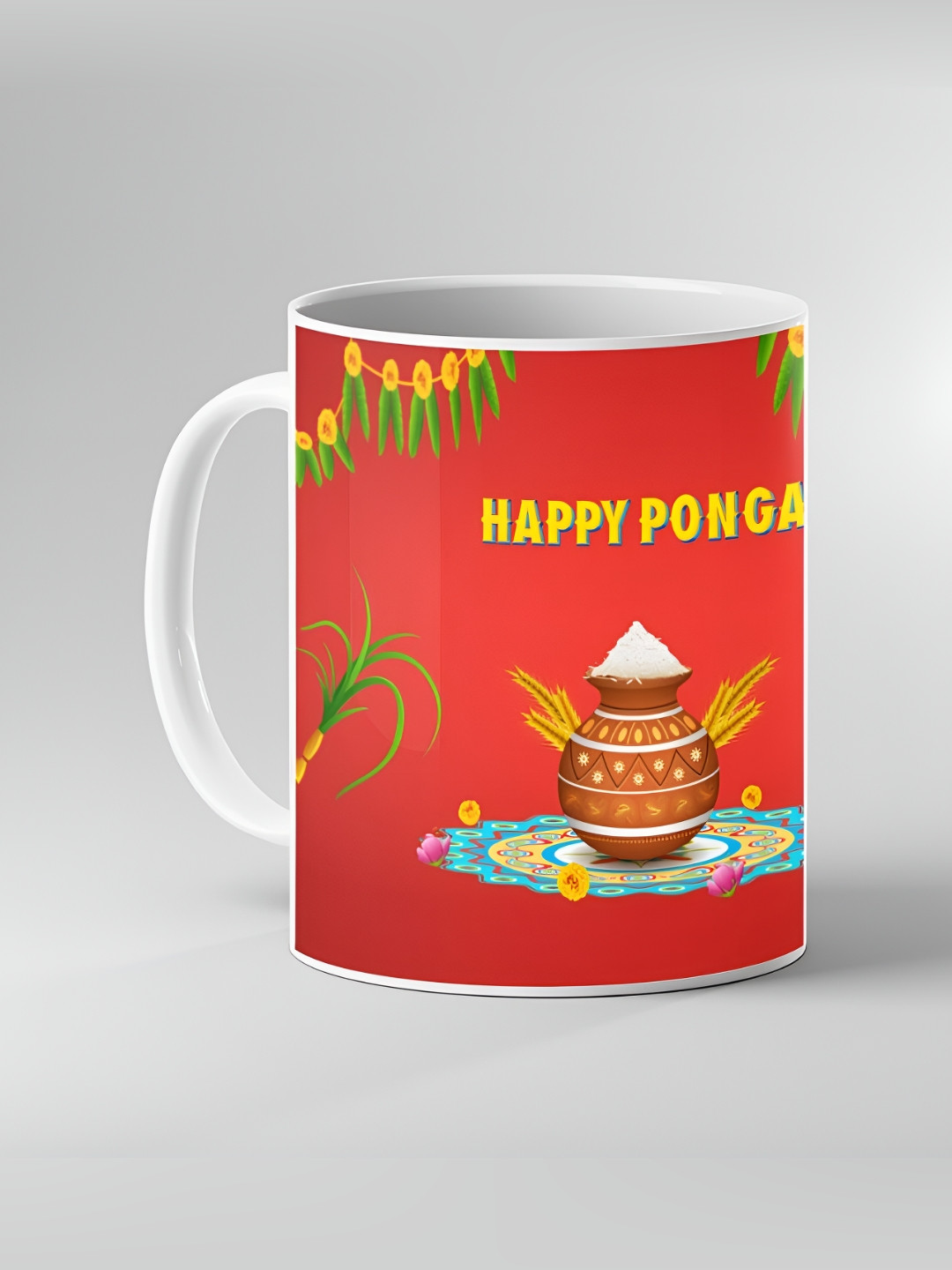 Keviv White & Orange Printed Ceramic Glossy Mugs 325 ml