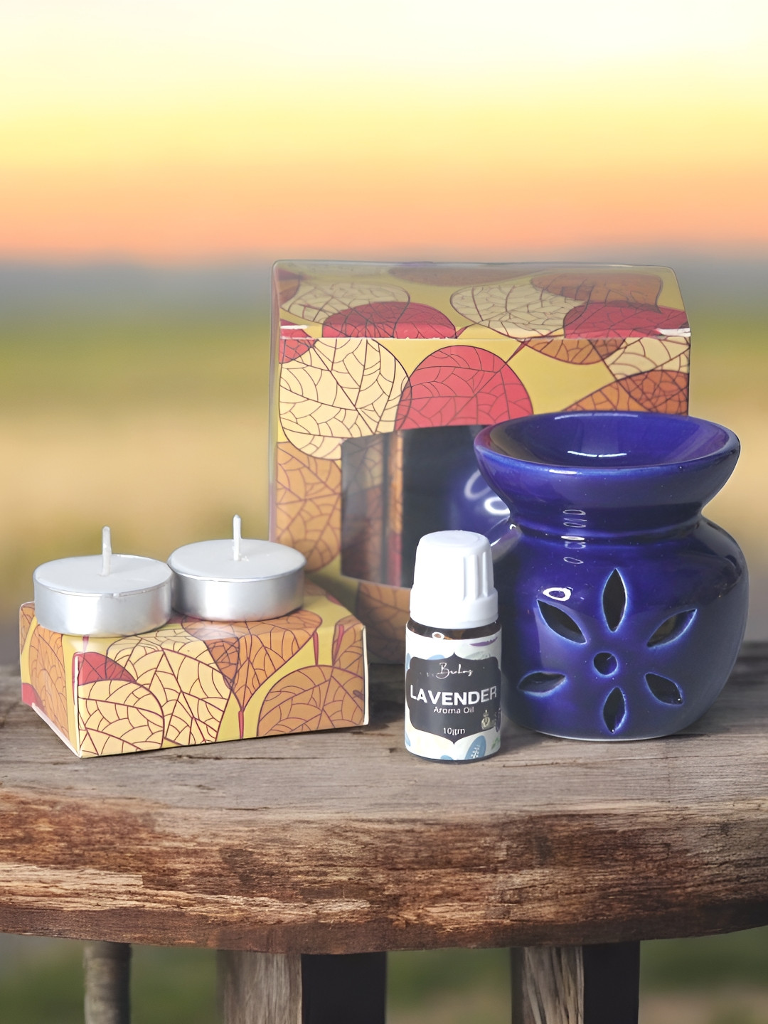 Brahmz Blue Lavender Aroma Oil Diffusers With 2 Tealights and Lavender Oil
