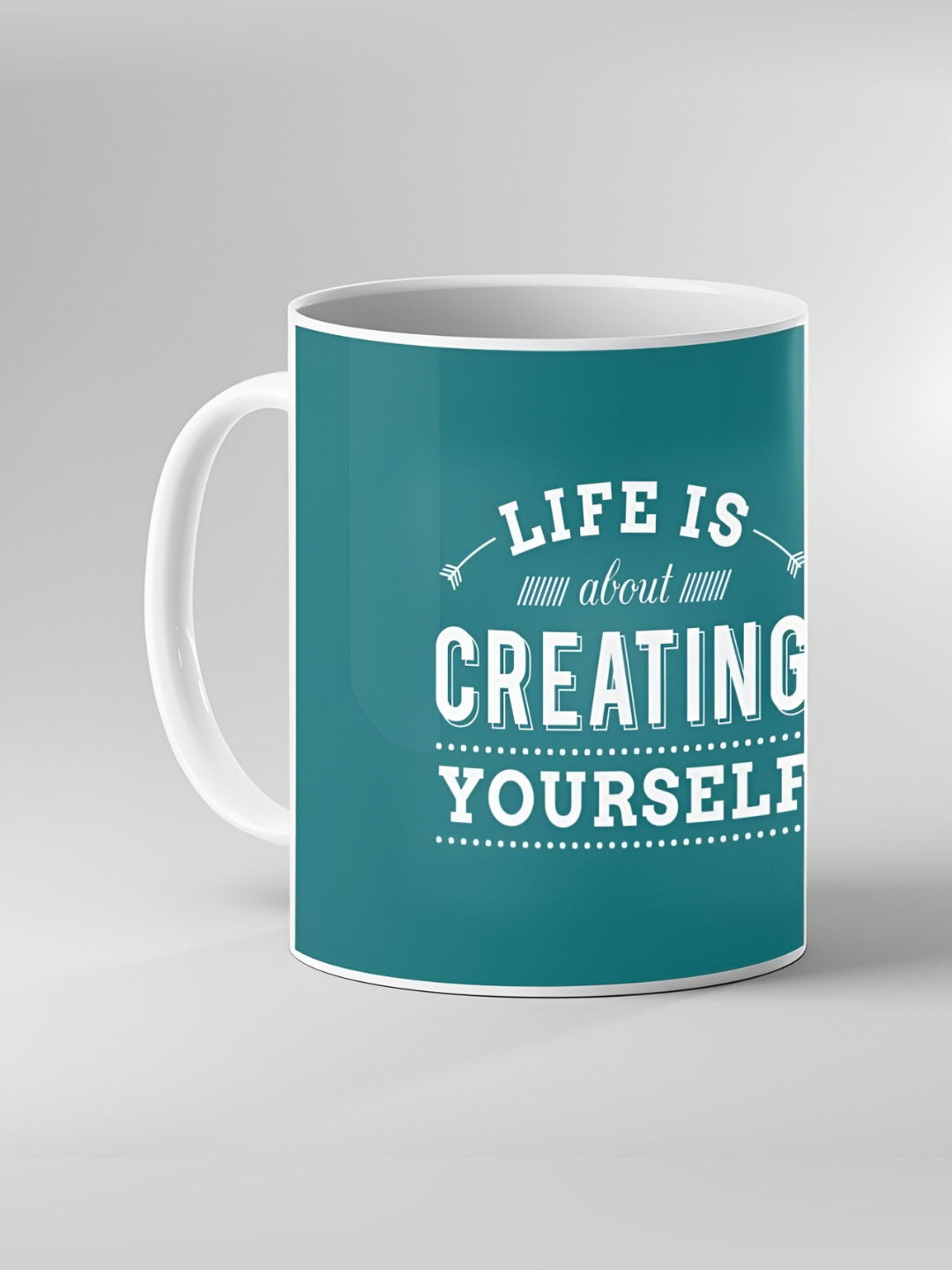 Keviv White and Teal Text or Slogans Printed Ceramic Glossy Mugs 325ml