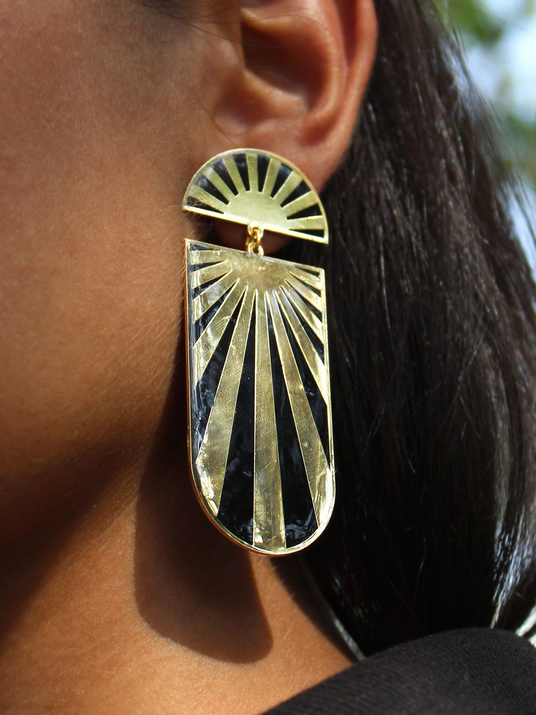 BeAbhika Sunburst Resin Stainless Steel Gold-Plated Drop Earrings