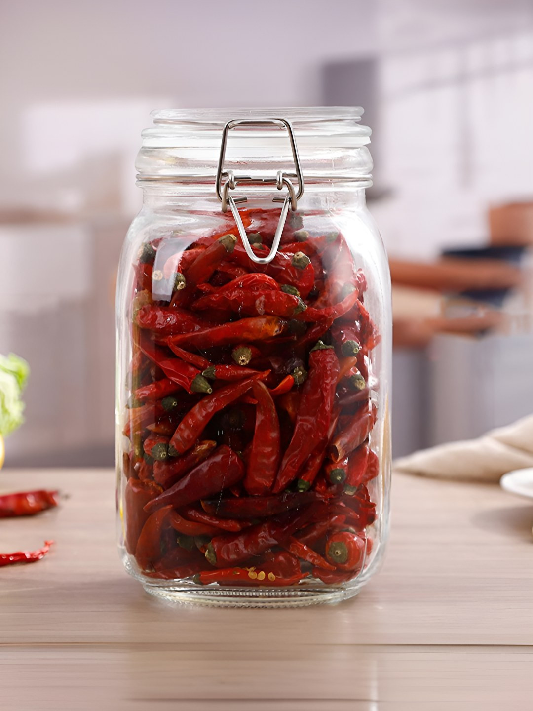 UMAI Transparent Glass Core Container With Buckle Lid & Wide Mouth-1.5 L