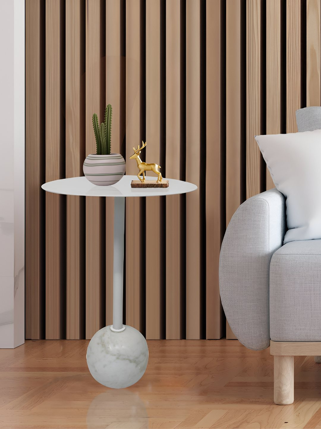 Metalsmith White Marble Round Bedside Table