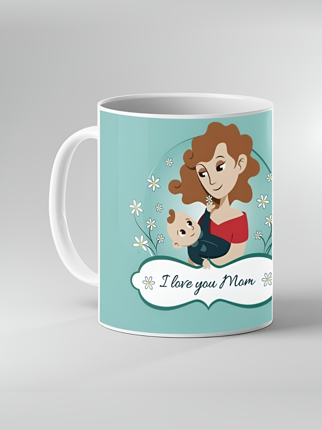 Keviv White & Teal Dishwasher and Microwave Safe Printed Ceramic Coffee Mug 325 ml
