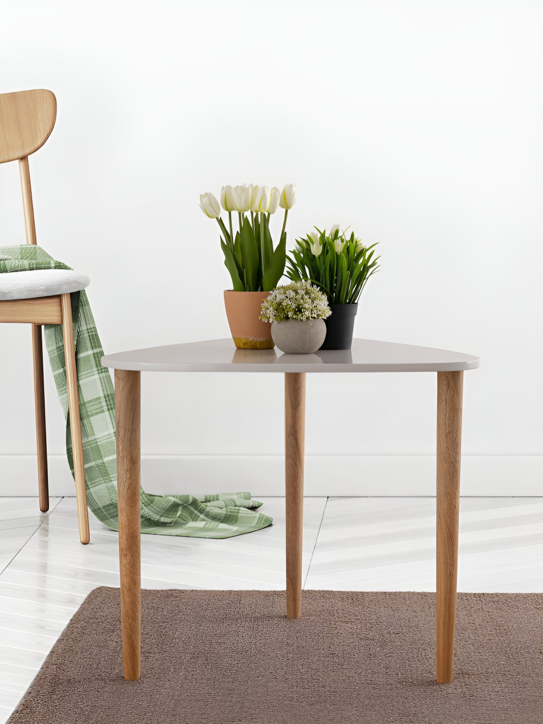 Metalsmith White Triangle Wooden Bedside Table