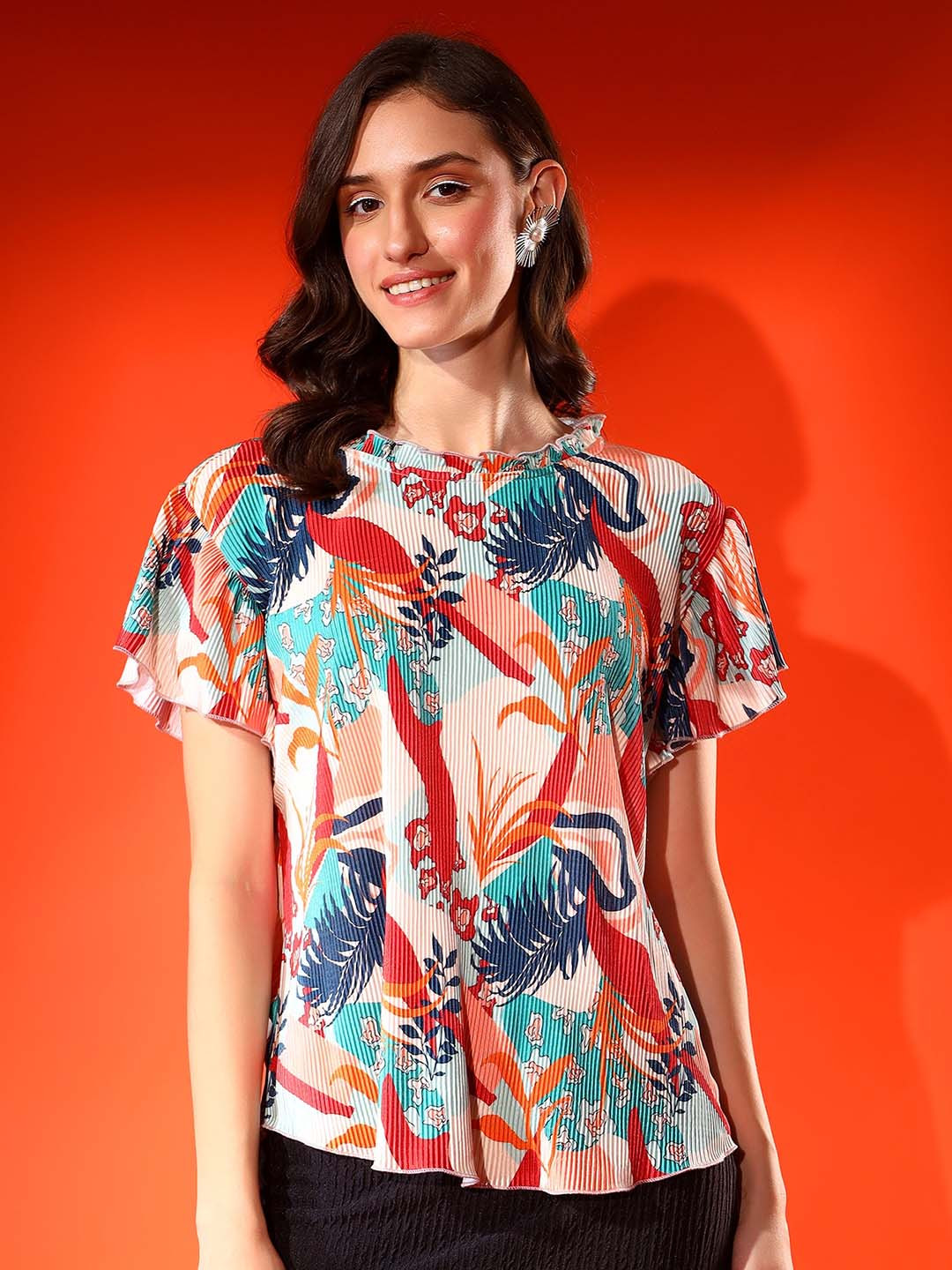 Justin Whyte Women Abstract Printed Round Neck Top