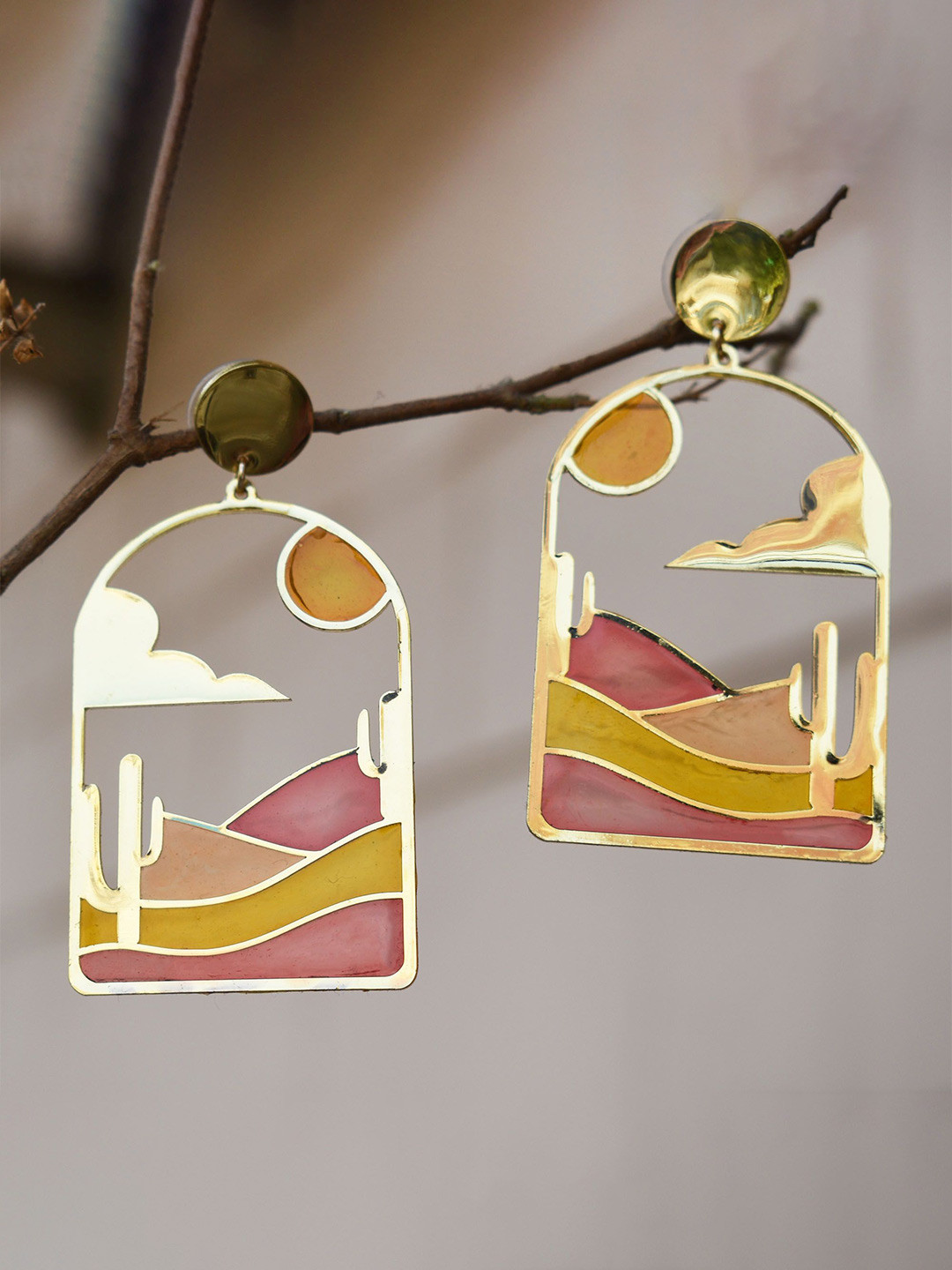 BeAbhika Desert Sunset Resin Stainless Steel Gold-Plated Drop Earrings