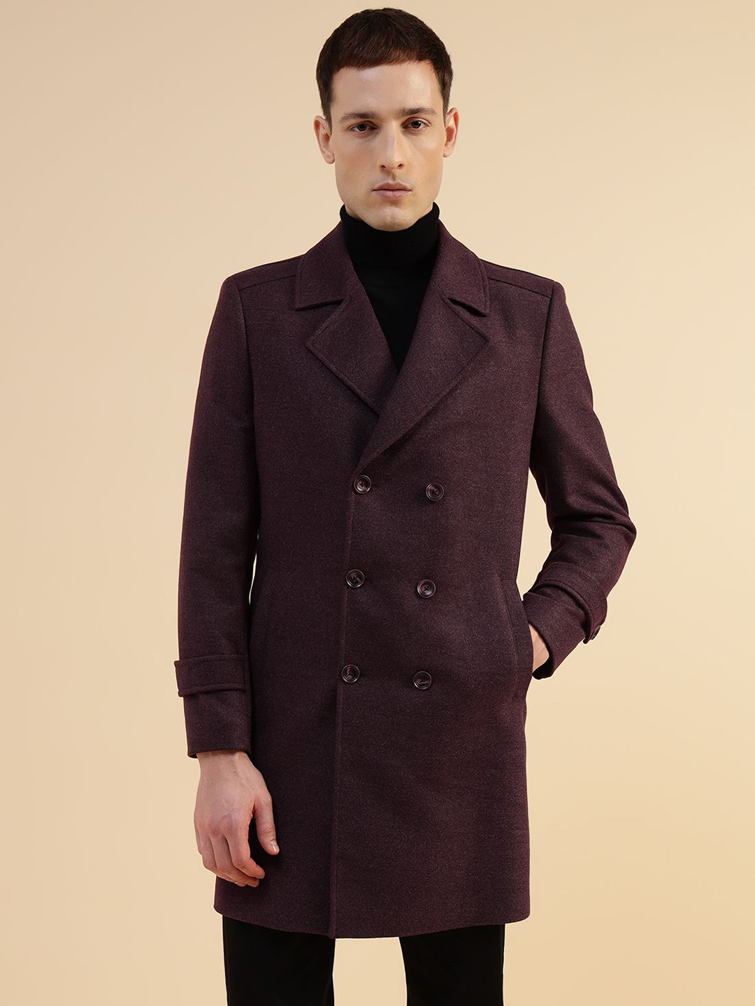 Givo Smart Fit Notched Lapel Collar Tweed Overcoat