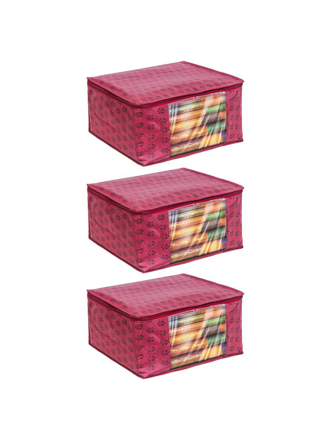 prettykrafts Maroon 3 Pieces Printed Wardrobe Saree Organisers