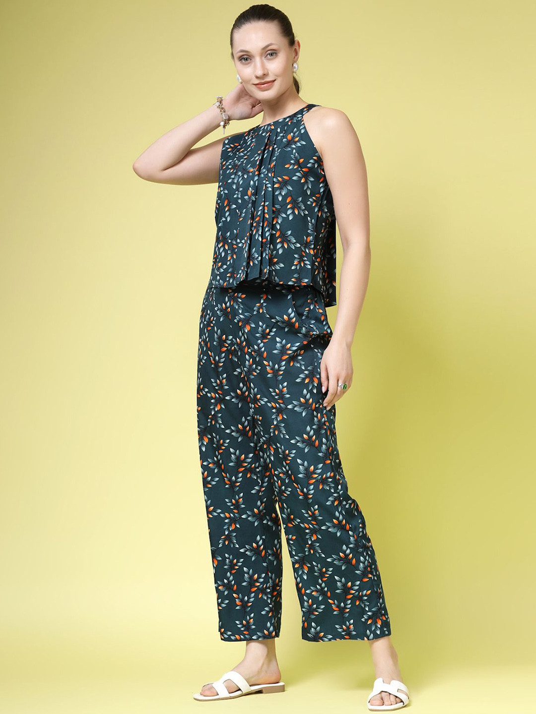 BEING NAUGHTY Printed Halter Sleeveless Neck Top & Palazzo