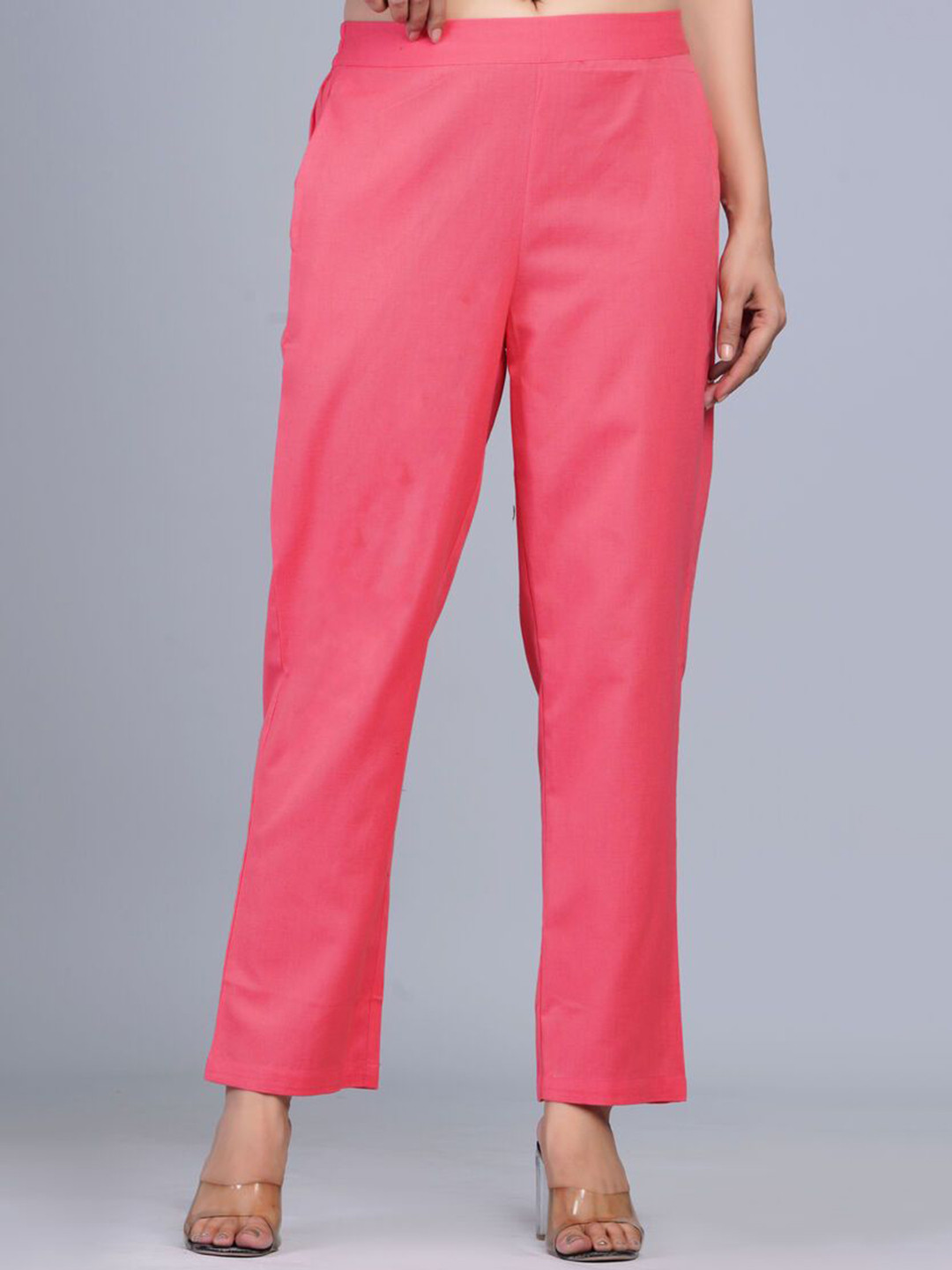 The Kurta Express Women Solid Cotton Regular Trousers