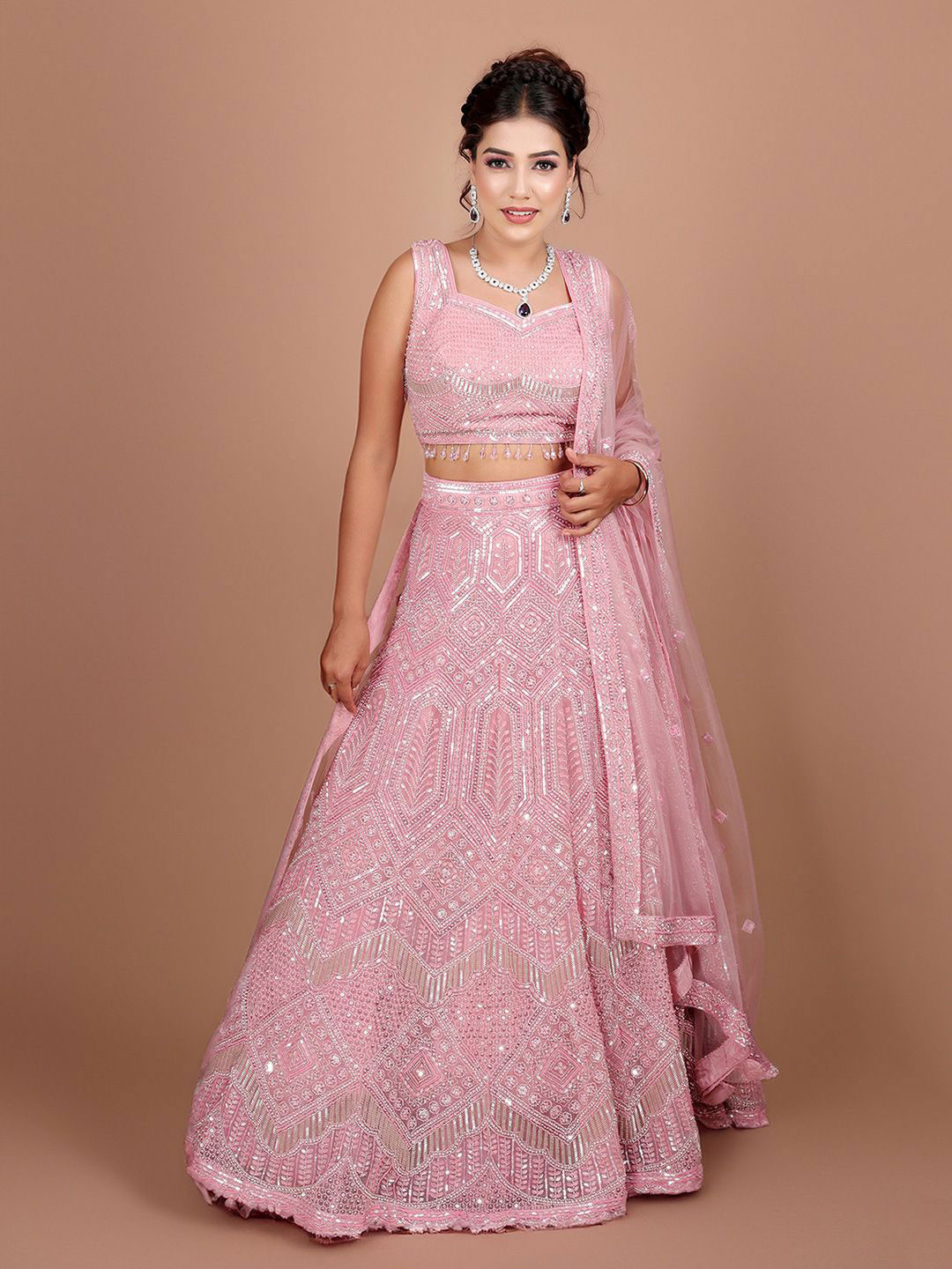 ROOPKALA Embroidered Beads and Stones Ready to Wear Lehenga & Blouse With Dupatta