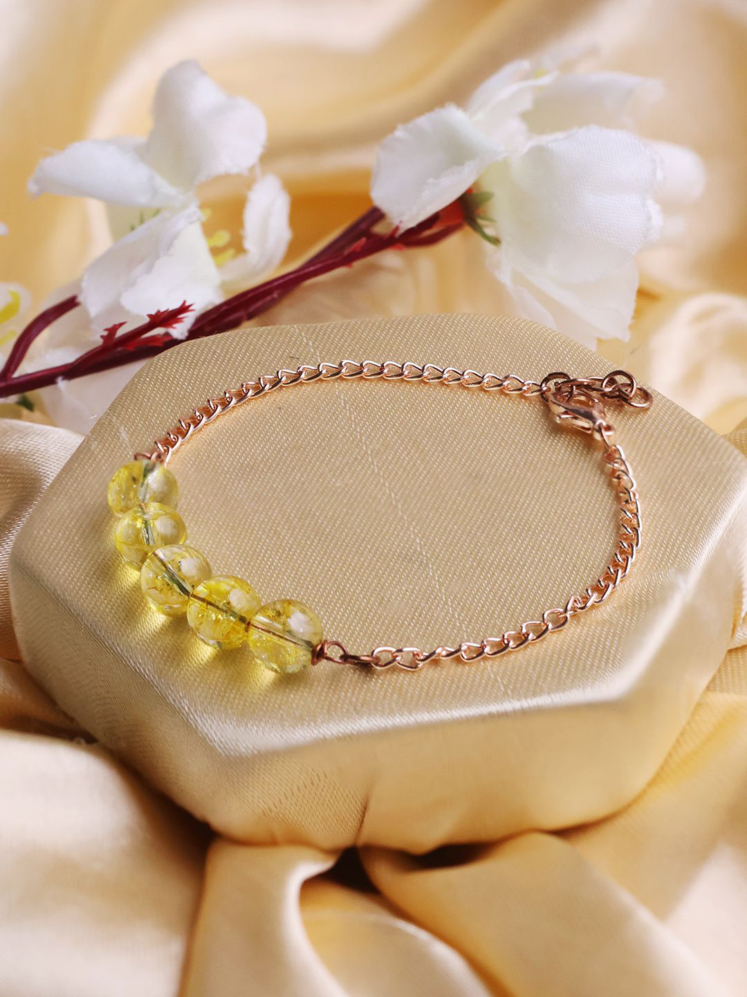 Shubhanjali Citrine Beaded Link Bracelet