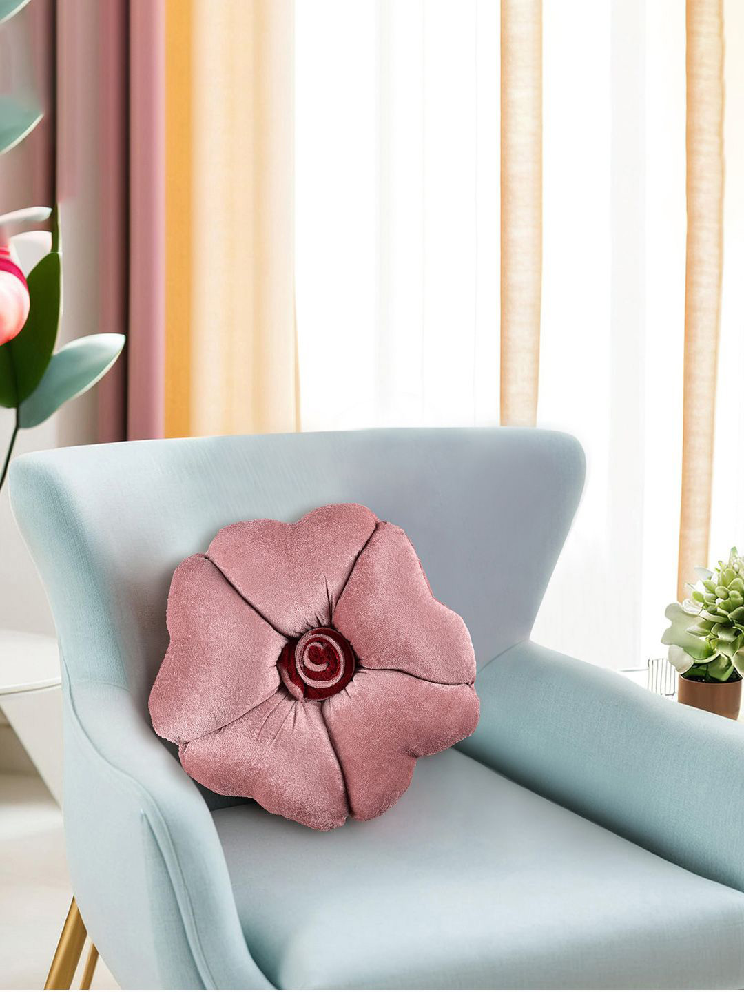 Kuber Industries Pink & Red Cotton Rose Shape Decorative Cushions