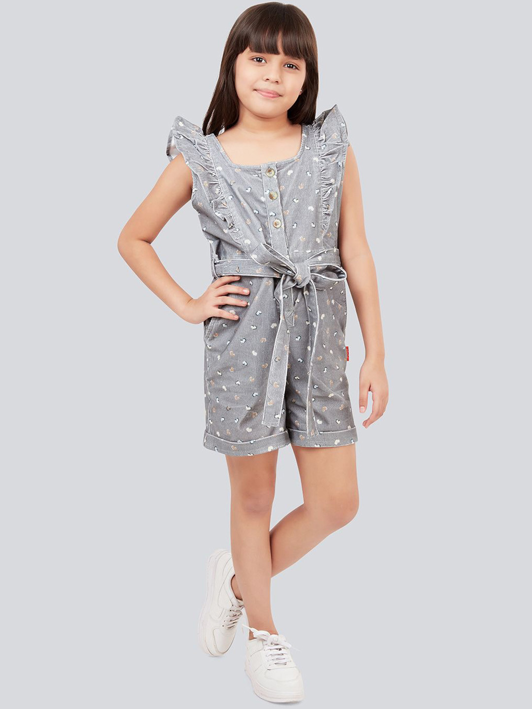 Olele Girls Conversational Printed Square Neck Jumpsuit