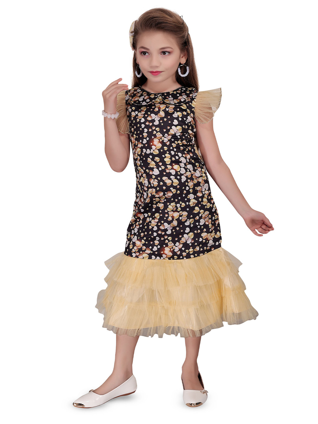 My Lil Princess Kids-Girls Conversational Printed Peter Pan Collar Drop-Waist Ruffle Dress