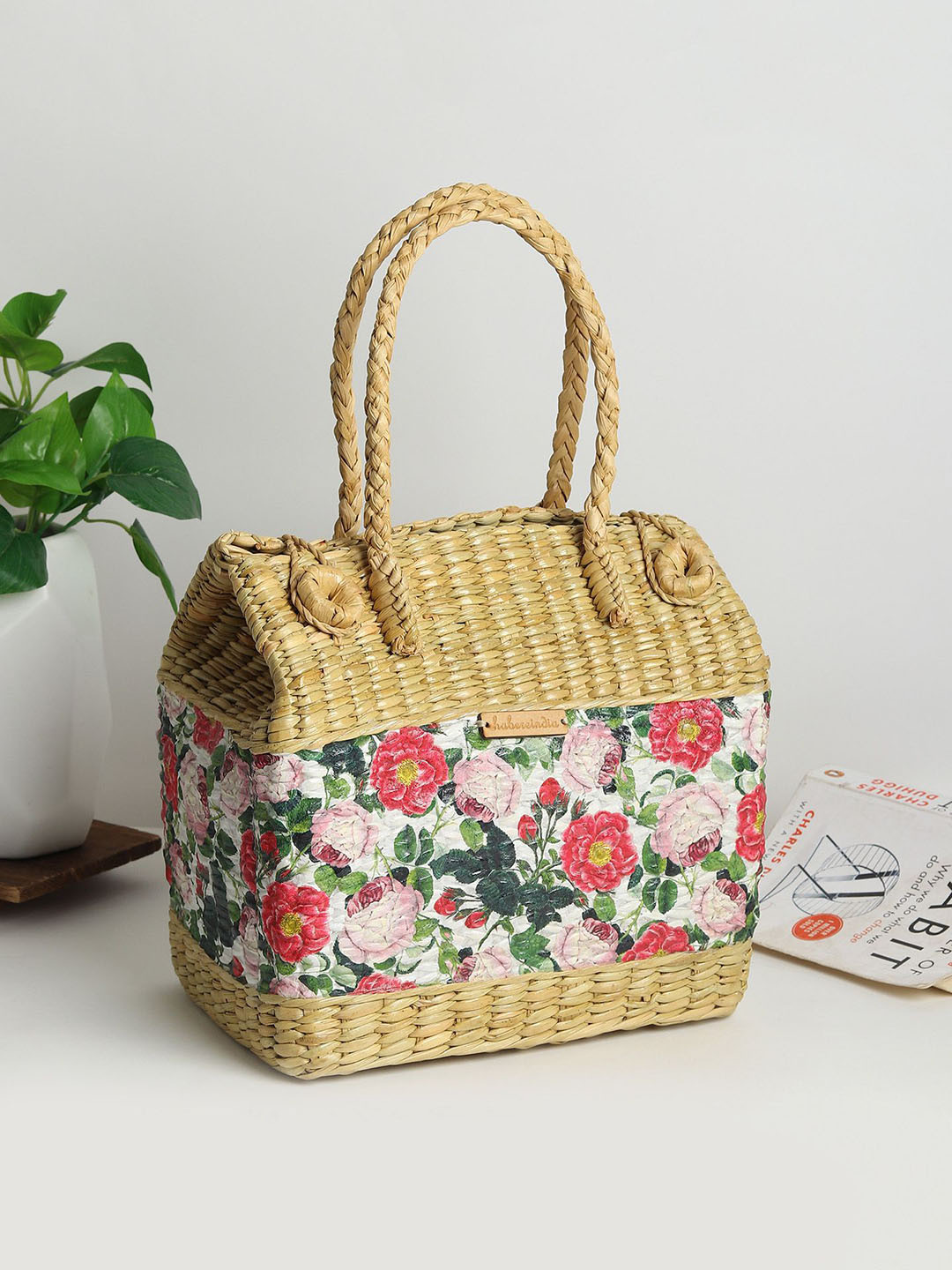 HABERE INDIA Floral Printed Basket Tote Bag