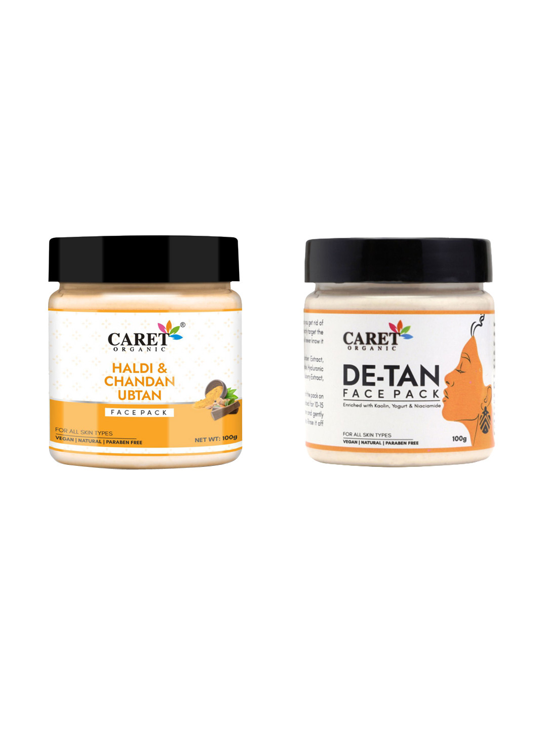 CARET ORGANIC Haldi & Chandan Ubtan Face Pack &  De-Tan Face Pack- 100 ml Each