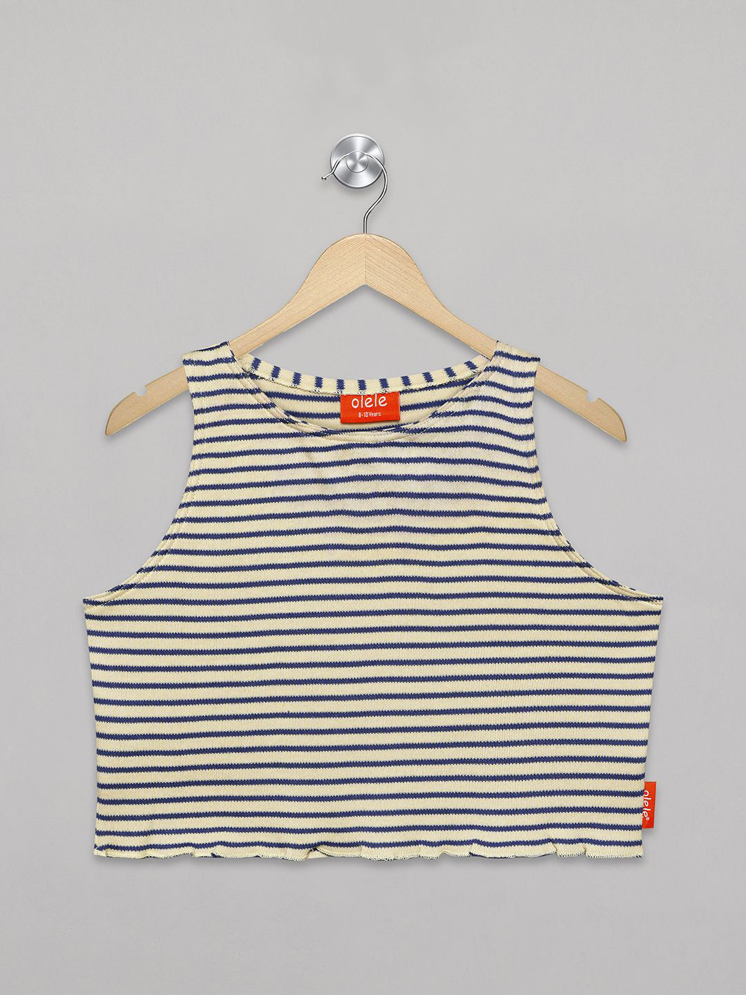 Olele Girls Horizontal Striped Round Neck Cotton Top