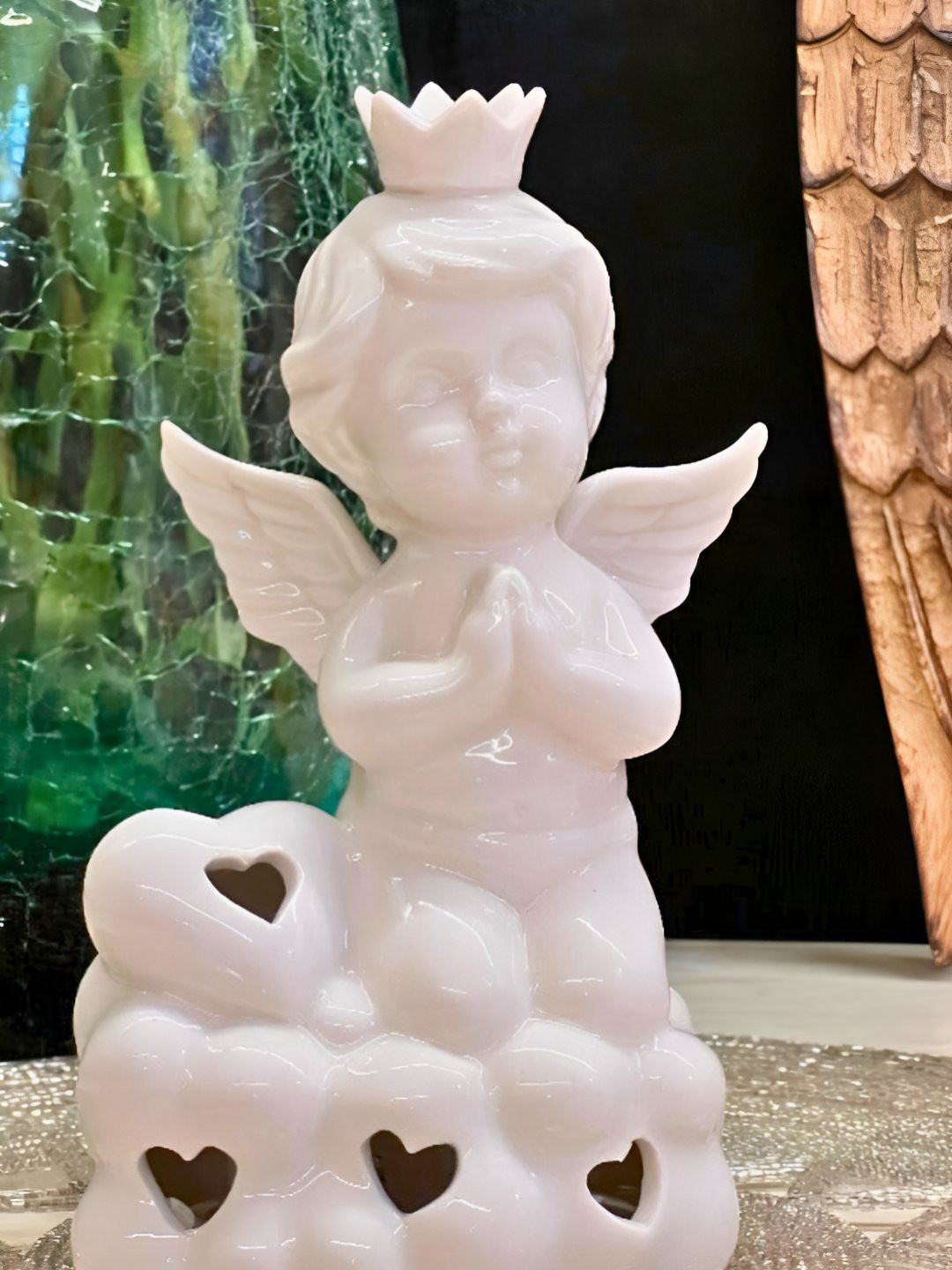 Timaya's Decor White Angel Textured Ceramic Candle Holder