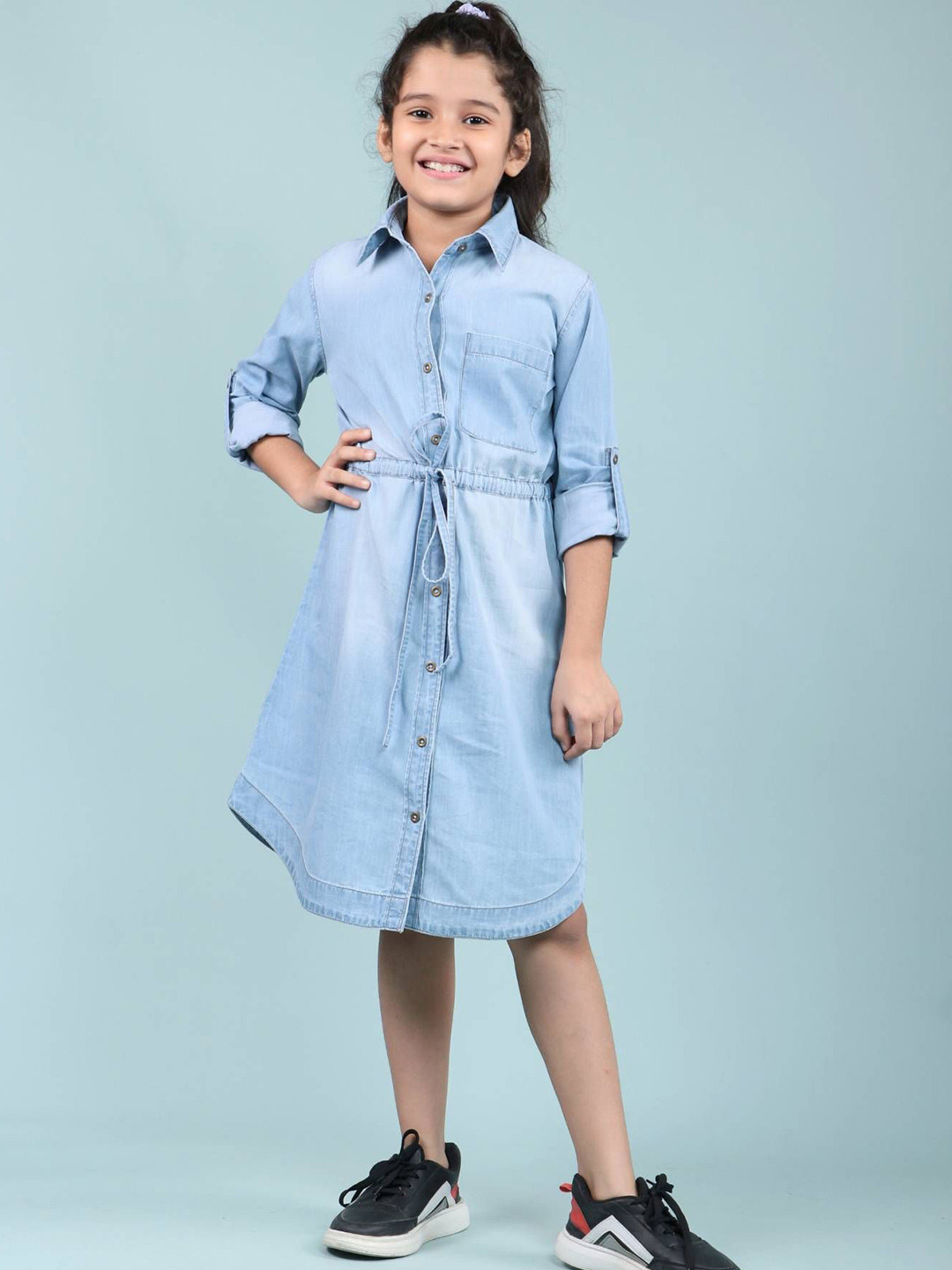 TWEENY MINI Girls Pure Cotton Denim Shirt Dress
