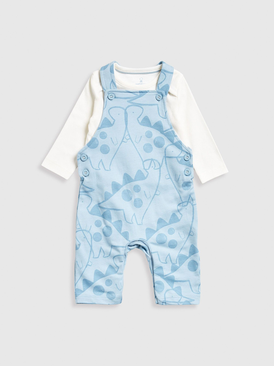 mothercare Infants Boys Dinosaur Printed Cotton Dungarees With Bodysuit