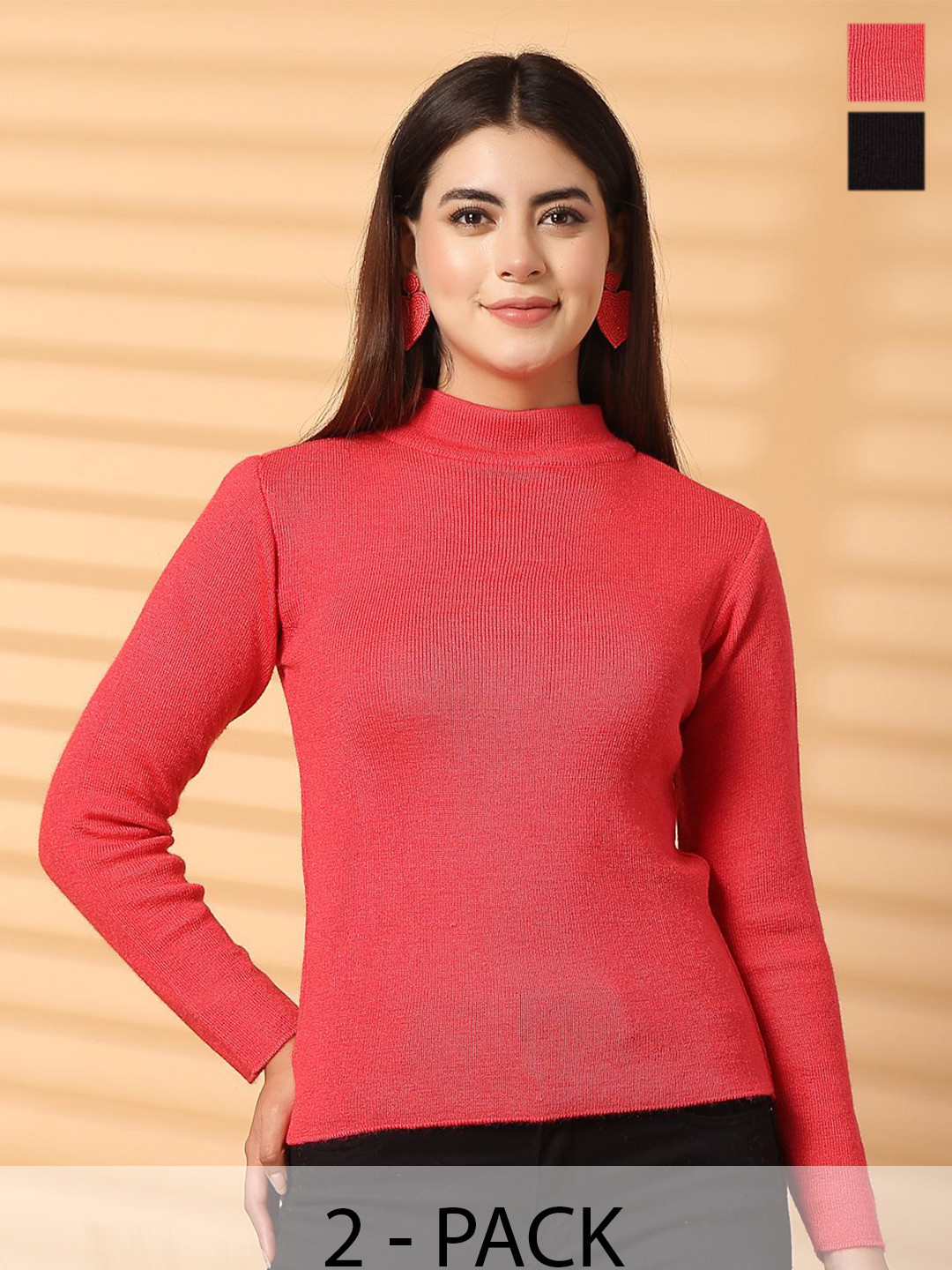 Clora Creation Women Pack Of 2 Solid High Neck Wool Tops