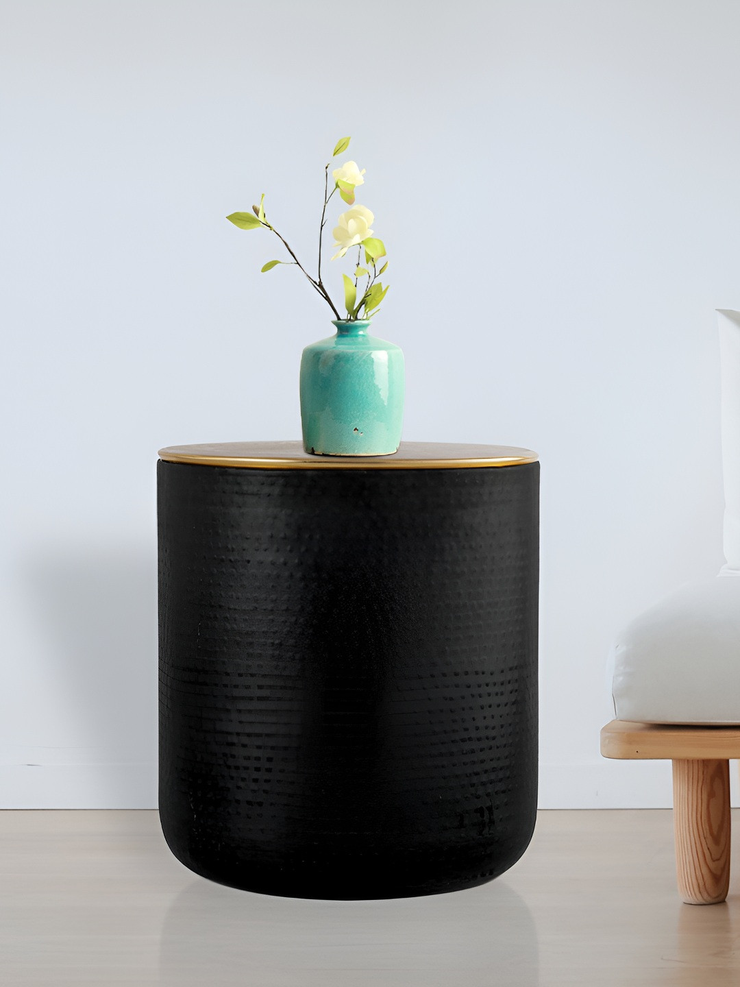 Metalsmith Black & Yellow Wooden Textured Stool