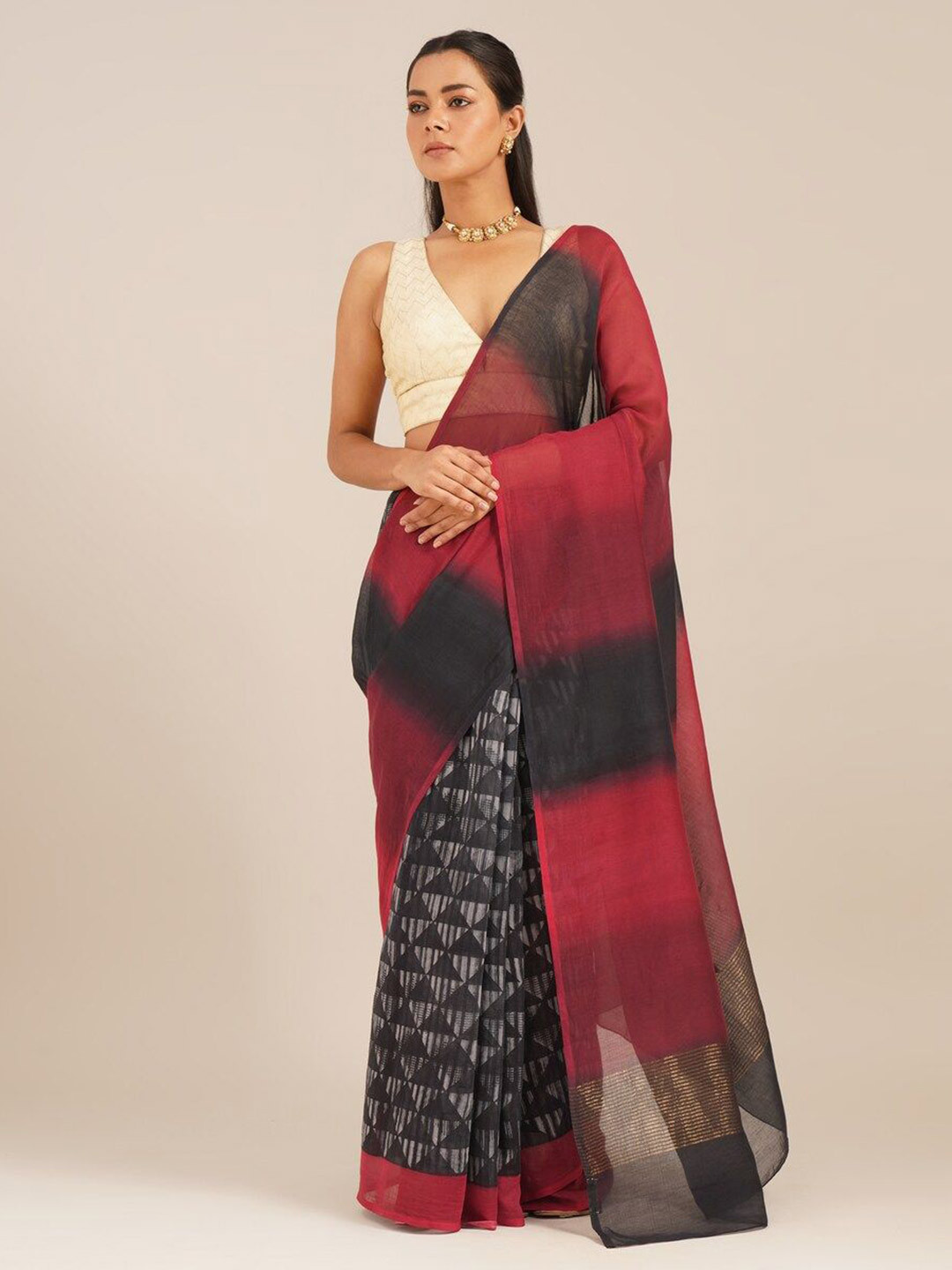JAYPORE Abstract Block Print Saree