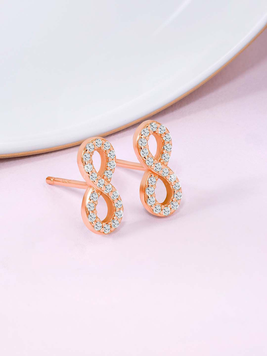 Silvora by Peora 925 Sterling Silver Rose Gold-Plated Eight Shaped Cubic Zirconia Studs
