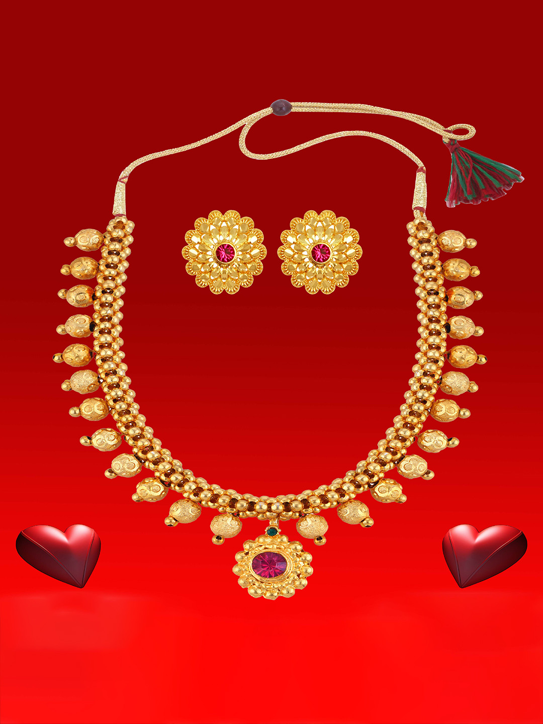 Heer Collection Gold-Plated Necklace with Earrings