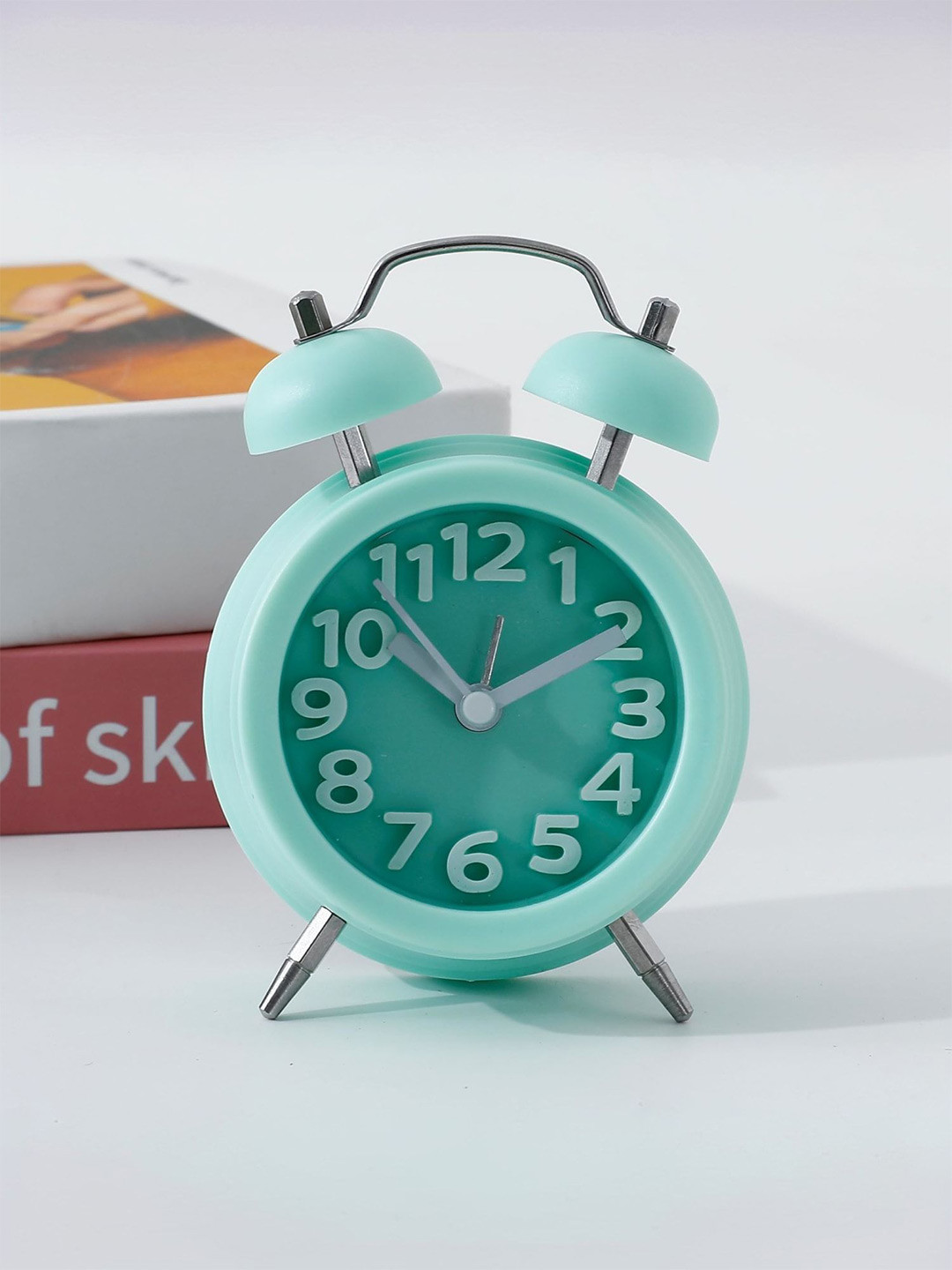 Kuber Industries Vintage Green Plastic Round Battery Analogue Alarm Clock-7cm