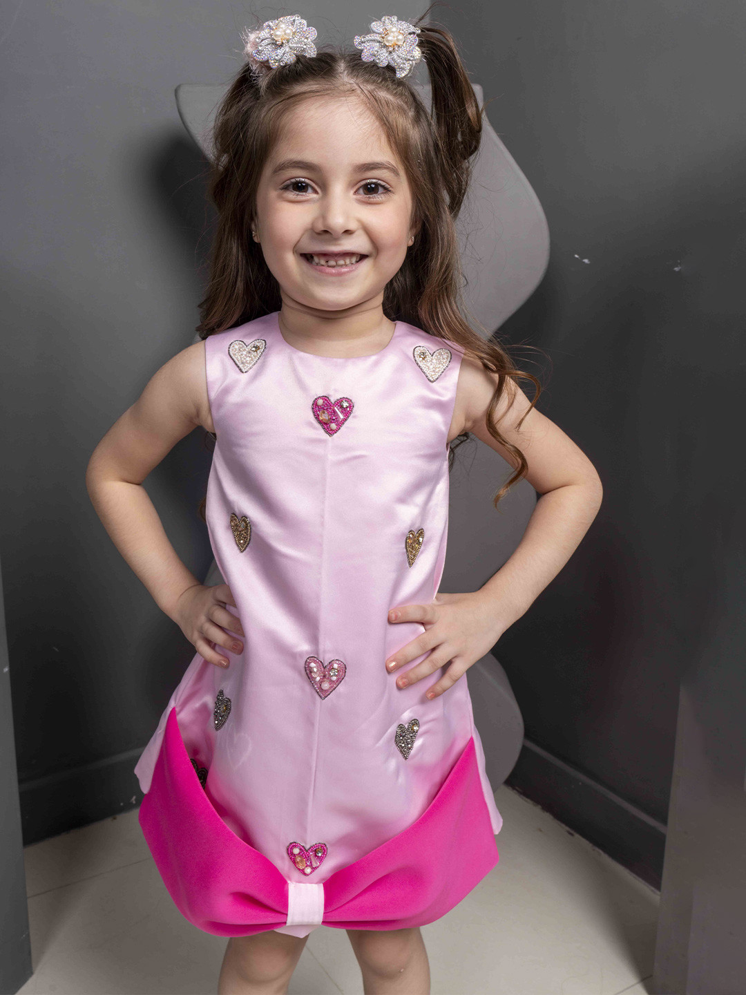 HOITY MOPPET Girls Round Neck Satin A-Line Dress