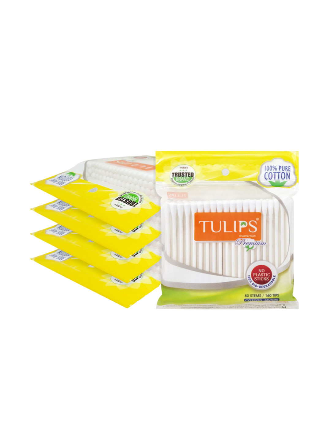 TULIPS Set Of 5 Premium White Paper Stick Cotton Ear Buds -80 Each